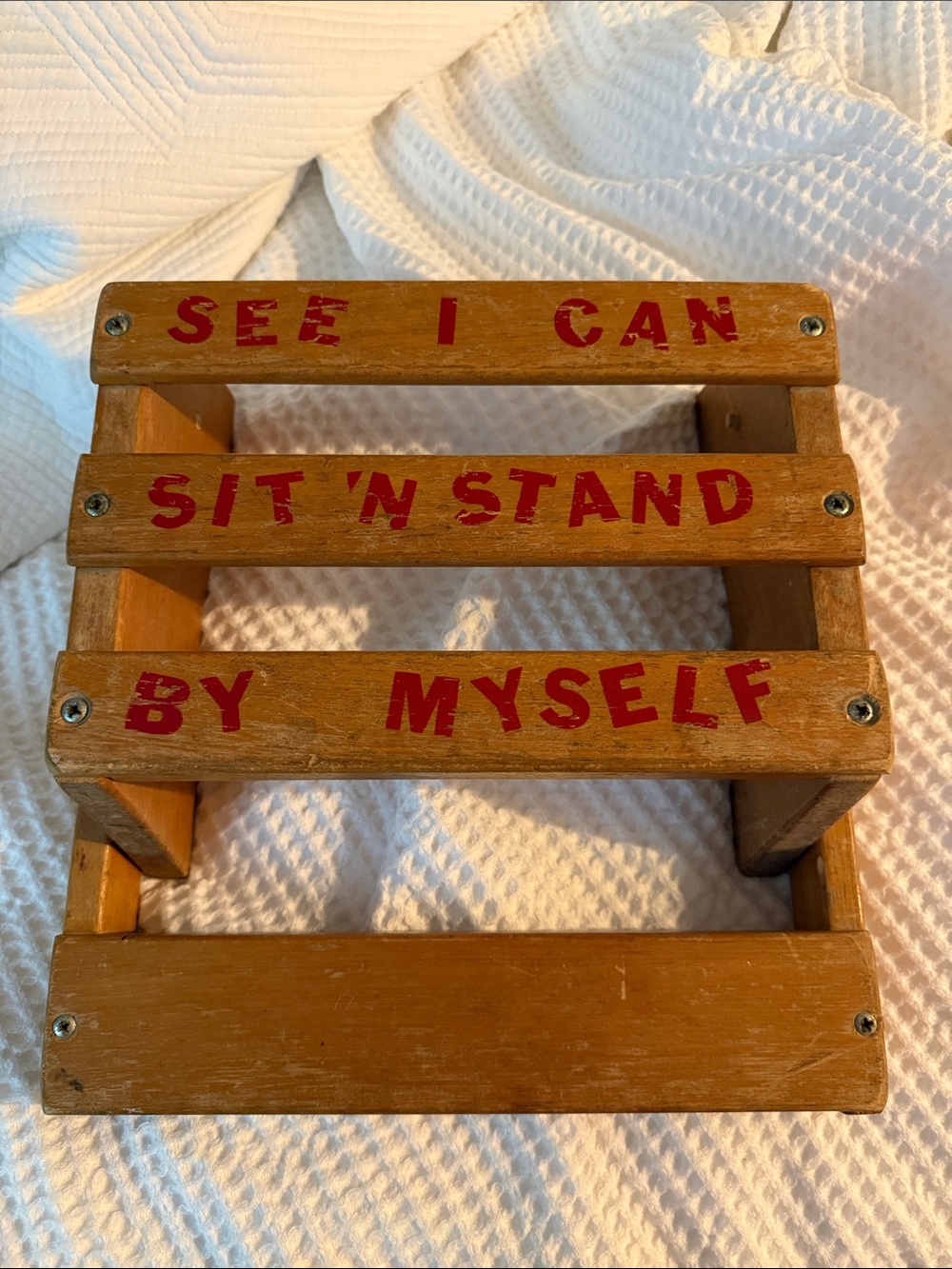 Wooden Child Step Stool with Red Lettering